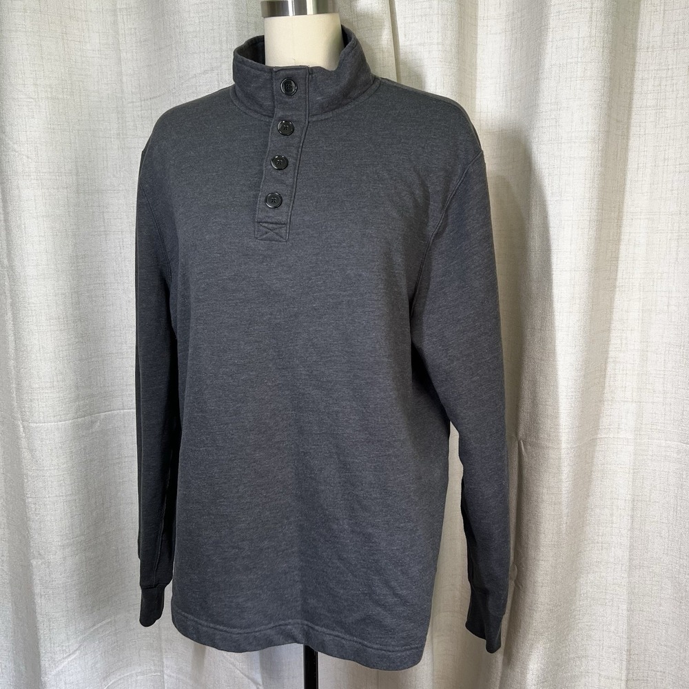 J Crew Authentic Fleece Men's Dark Gray Henley 1/4 Button Mock Neck‎ Size XL - Picture 2 of 10